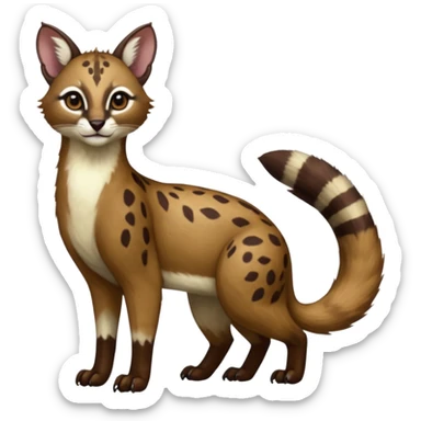 Colorful dark chocolate-brown tropical beige fur glorious divine exotic cute cool beautiful shiny beautiful fantasy-caracal-civet-genet-sergal-vernid-Cacomistle-oncilla-animal-hybrid-fursona with white deer-spots pattern markings (full body) sticker