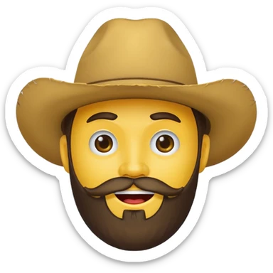 Winking yellow circle face with a beard wearing a cowboy hat sticker