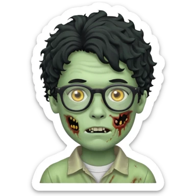 Draw a zombie boy with curly, wavy hair, glasses, and a mullet. sticker