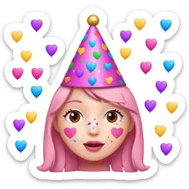 i want a  A festive heart face wearing a party hat and surrounded by confetti. sticker