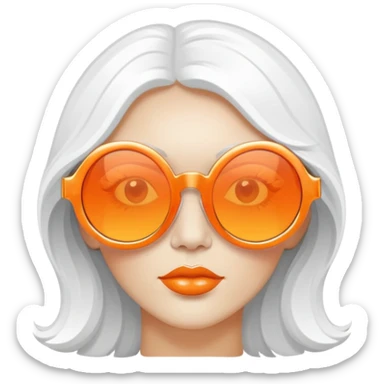 oversized round sunglasses with orange tinted lenses and thick white frames, 70s disco style sticker