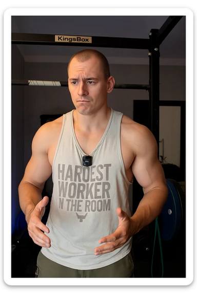 Uomo che si allena e sta cercando di capire quanta intensità mettere sticker