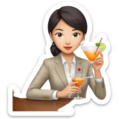 asian women business casual clothing, holding cocktail glass socializing at a work party sticker