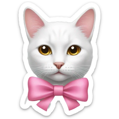 White cat with pink bow  sticker