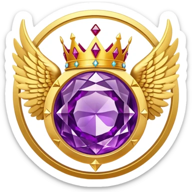 Big round amethyst with triangle rubby inside stone award-in-frame-decorated-with-big-golden-angel--wings and crown sticker