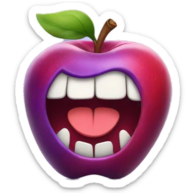 apple emoji licking its own feet with purple horns smiling  sticker