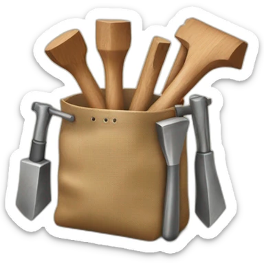 a bag with 5 carpenter hammers sticking out sticker