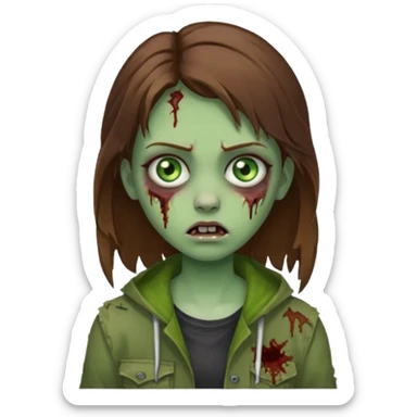 girl zombie with brown hair and green eyes sticker