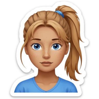 Attractive Woman with tan skin, blue eyes, wide face, freckles, and a messy ponytail  sticker