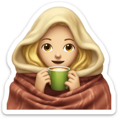 blonde girl inside a blanket sipping coffee eyes closed sticker