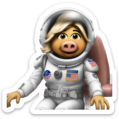Miss Piggy in an astronaut suit driving a car sticker