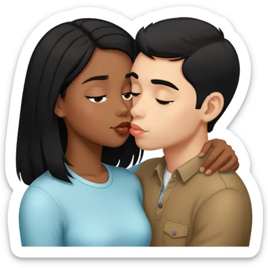 Black haired brown skinned boy kissing a black haired light skinned girl sticker