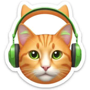 orange cat with green eyes with pink headphones sticker