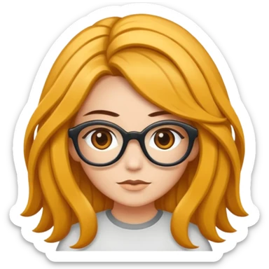 Uma garota de cabelos encaracolados compridos e mechas bem loiras, com pele morena  e óculos sticker