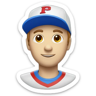 fred-tiestot wearing blue white red cap sticker