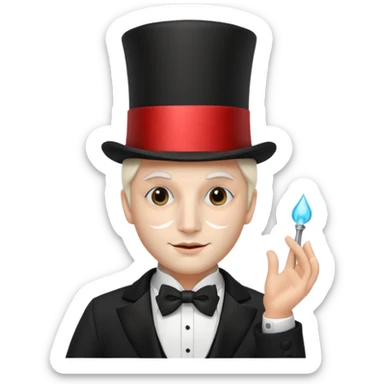 A french man with magician hat,half 🎭 mask on his head, white skin tone sticker