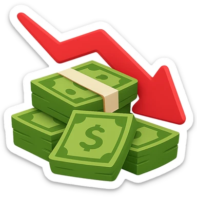 Inflation emoji, money losing value, red arrow, transparent background, apple style emoji sticker
