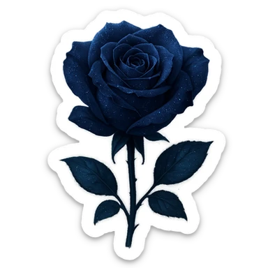 a midnight rose with deep blue petals, subtle silver sparkles, and a soft magical glow sticker