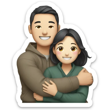happy korean couple hugging each other  sticker
