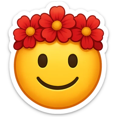 yellow face with red flower crown emoji, digital illustration, remove background sticker