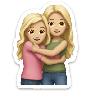 a blonde girl and a brunette girl hugging sticker