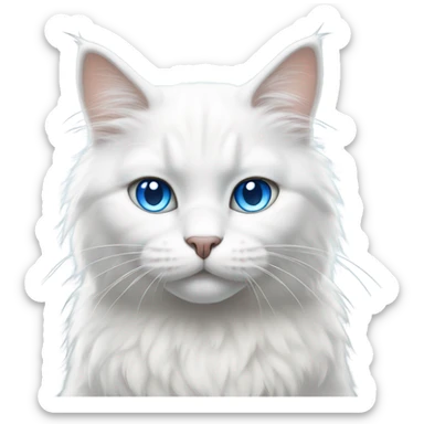 Fluffy white cat with blue eyes and light grey face sitting  sticker