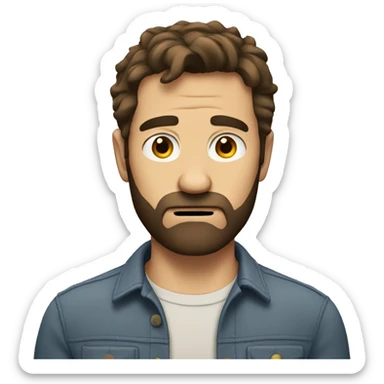 an unhappy man with a beard and short scruffy brown hair sticker