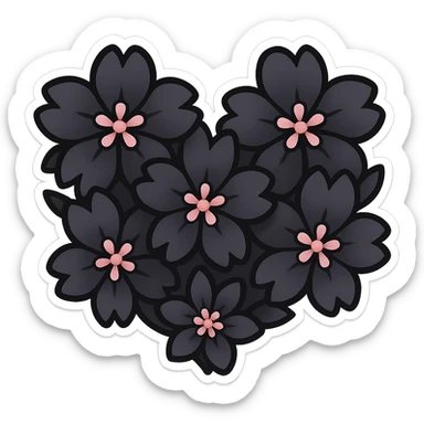 goth sakura heart, heart made of black sakura petals with pink accents, adorable and bold sticker