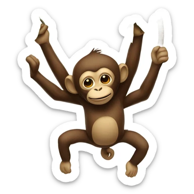Upside down monkey hanging off a tree with 2 arms sticker
