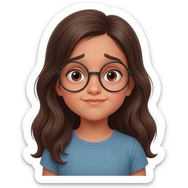 emoji algérienne fille 7 ans oeil malicieux mince cheveux longs légèrement ondulés avec des lunettes sticker