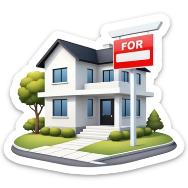 modern house with a for sale sign in front sticker