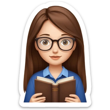 beautiful girl long brown hair, wear glasses, reading a book  sticker