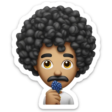 Curly head Mexican holding a blueberry vape sticker