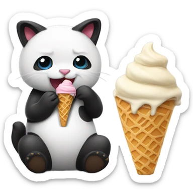 Cat eating ice cream with panda sticker