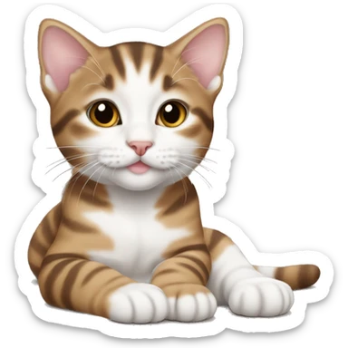 Brown and white tabby kitten laying  sticker