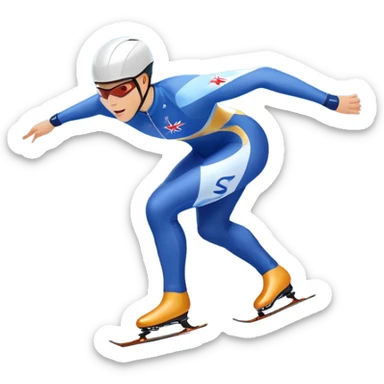 An icon showing a speed skater gliding on a professional oval ice track, captured in mid-motion with aerodynamic posture and sleek skates. The background features snowy mountains, flags, and a clear blue sky. Transparent background reflects the speed and elegance of the sport. sticker