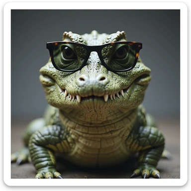 realistic crocodile, sunglasses, cool expression, photorealistic style, emoji sticker
