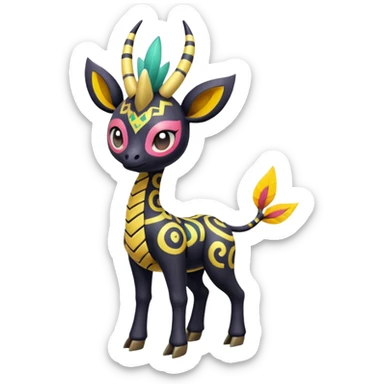 zig-zag-patterned tribal tropical hot Meloetta-Giraffarig-Giratina-Noibat-Pokémon-Fakémon-fusion-hybrid-creature sticker