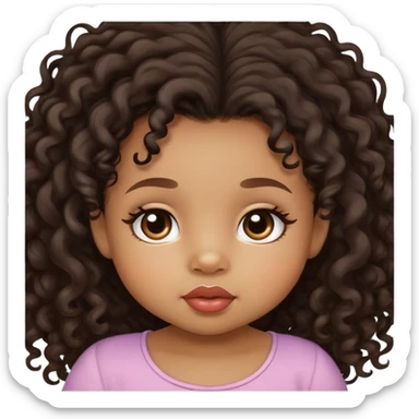 light brown skin tone, very adorable toddler, with big plump lips, long long lashes, black curly long hair, brown eyes sticker