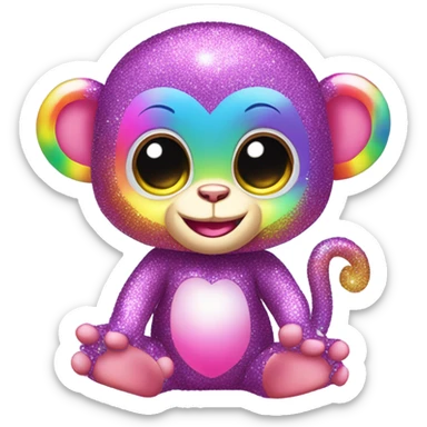 Lisa frank sparkly rainbow baby monkey with heart sticker