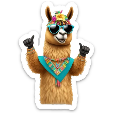 A Peruvian llama wearing sunglasses, making a 'super cool' gesture with its fingers sticker