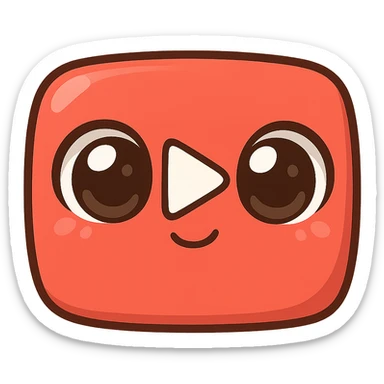 YouTube icon in chibi stickers style with big eyes and play button, transparent background sticker