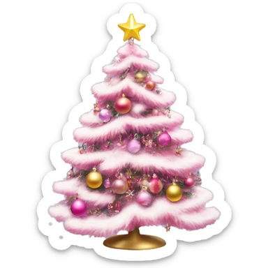 Coquette pink Christmas tree with ornaments and snow sticker