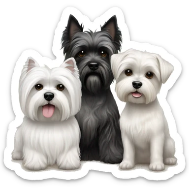 3 dogs West highland terrier and Scottish terrier and shih tzu sitting together friends sticker