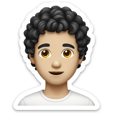 Boy with black wavy hair and white skin sticker
