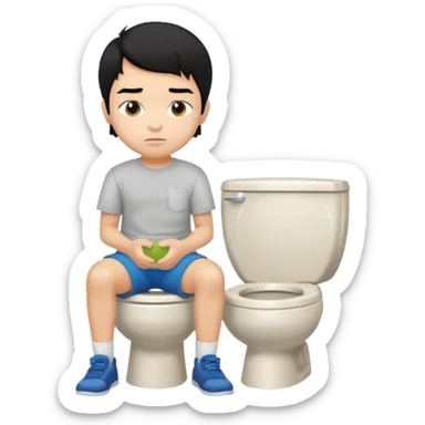 menino de tom de pele médio claro de cabelo preto sentado no vaso sanitário  sticker