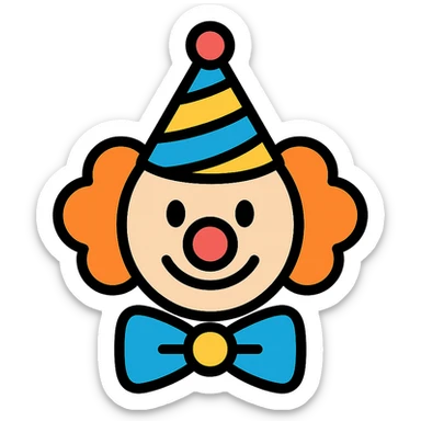 clown with party hat, outlined, vibrant colors sticker