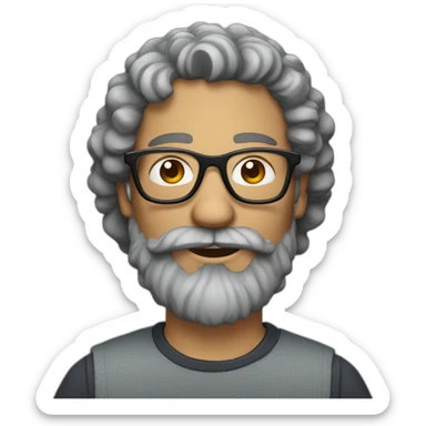 man with long gray and brown hipster  beard and curly hair and glasses sticker