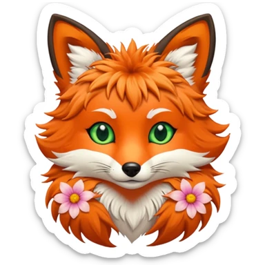Green Eyed Fox with flowers  sticker