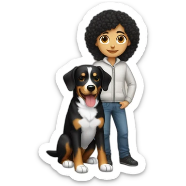 Russian programmer with curly black hair with dog Entlebucher zennenhund sticker